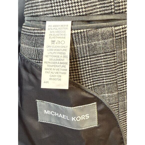 Michael Kors Kent Sport Coat Men's Size 44R Black White Stretch Plaid Tailored - Picture 6 of 8